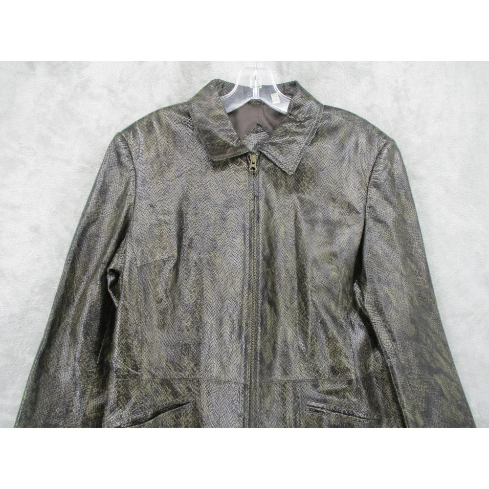 Vintage Preston & York Jacket Womens Size M Genuine Leather Snake Moto Zip 90s